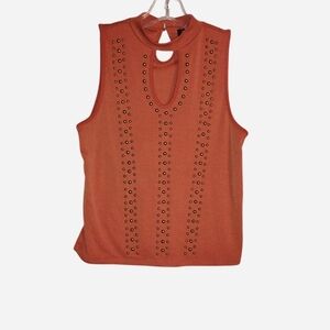 Rock & Roll Denim Burnt Orange Studded Mock Neck Top - Size M